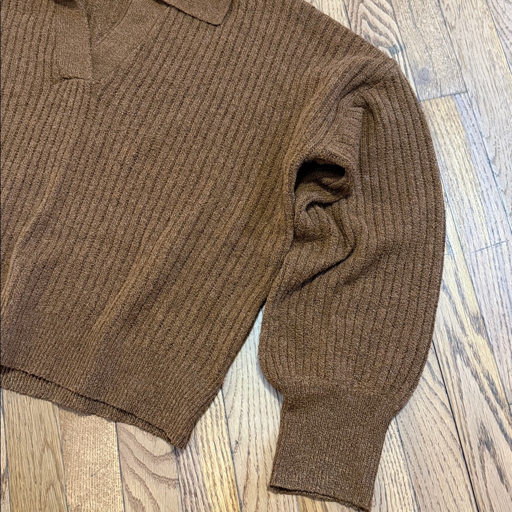 Olive & Oak Chestnut Brown Ribbed Collared Knit - Picture 3 of 7